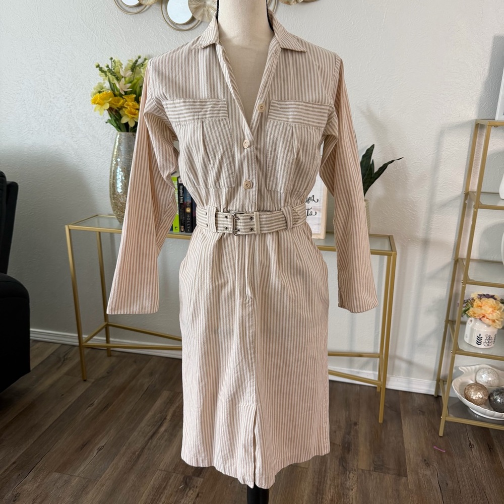 Striped Beige Midi Dress